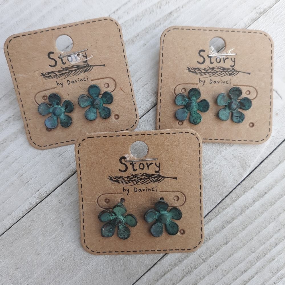 Patina Flower Stud Earrings
